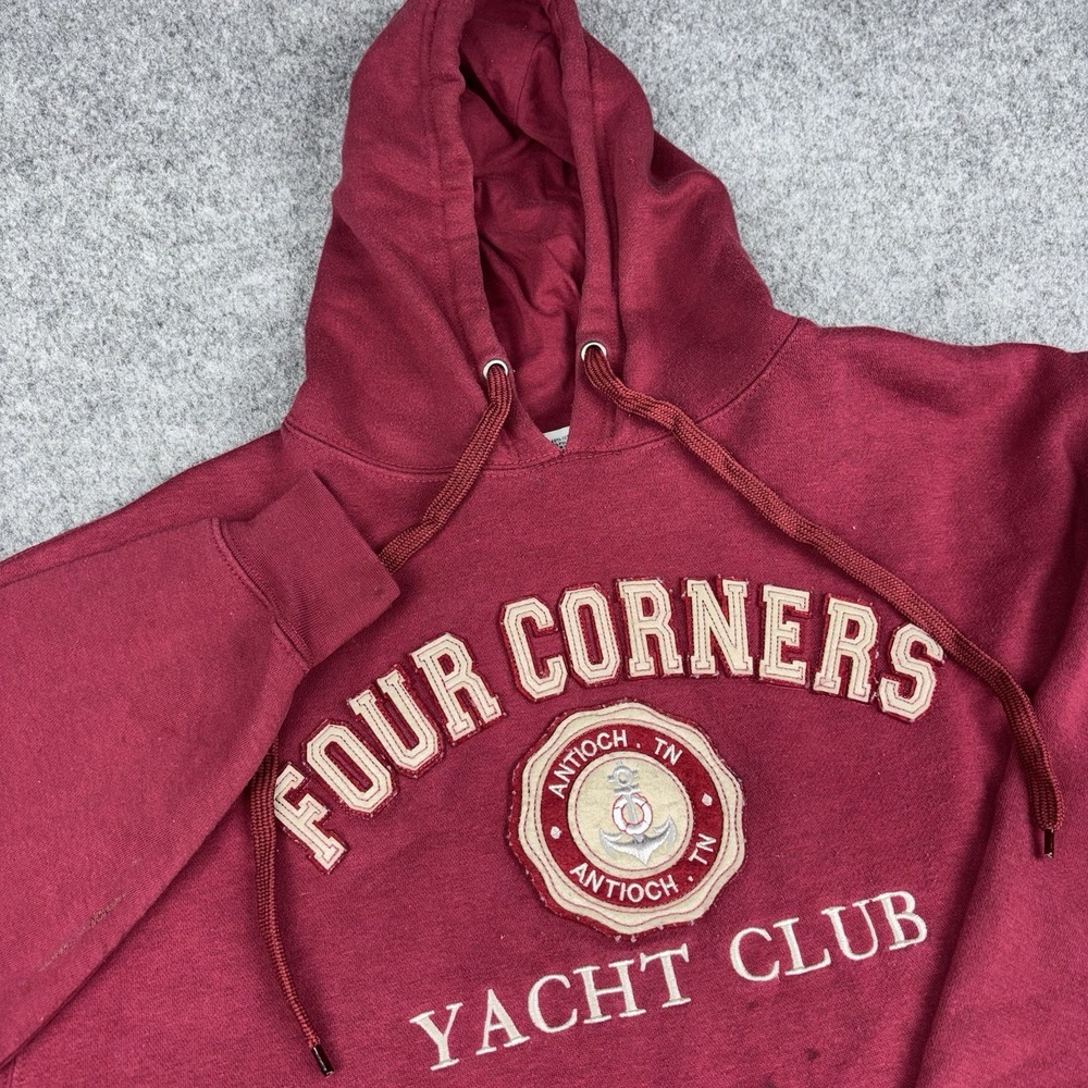 Vintage GOGO Sports Hoodie Mens Large Red Four Corners Yacht Club Pullover VTG